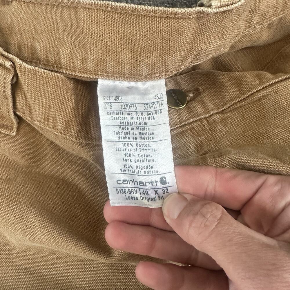 Mens Carhartt B01 Firm Duck Double Front Knee Canvas Brown Work Pants Sz 40 X 32 - Picture 3 of 4